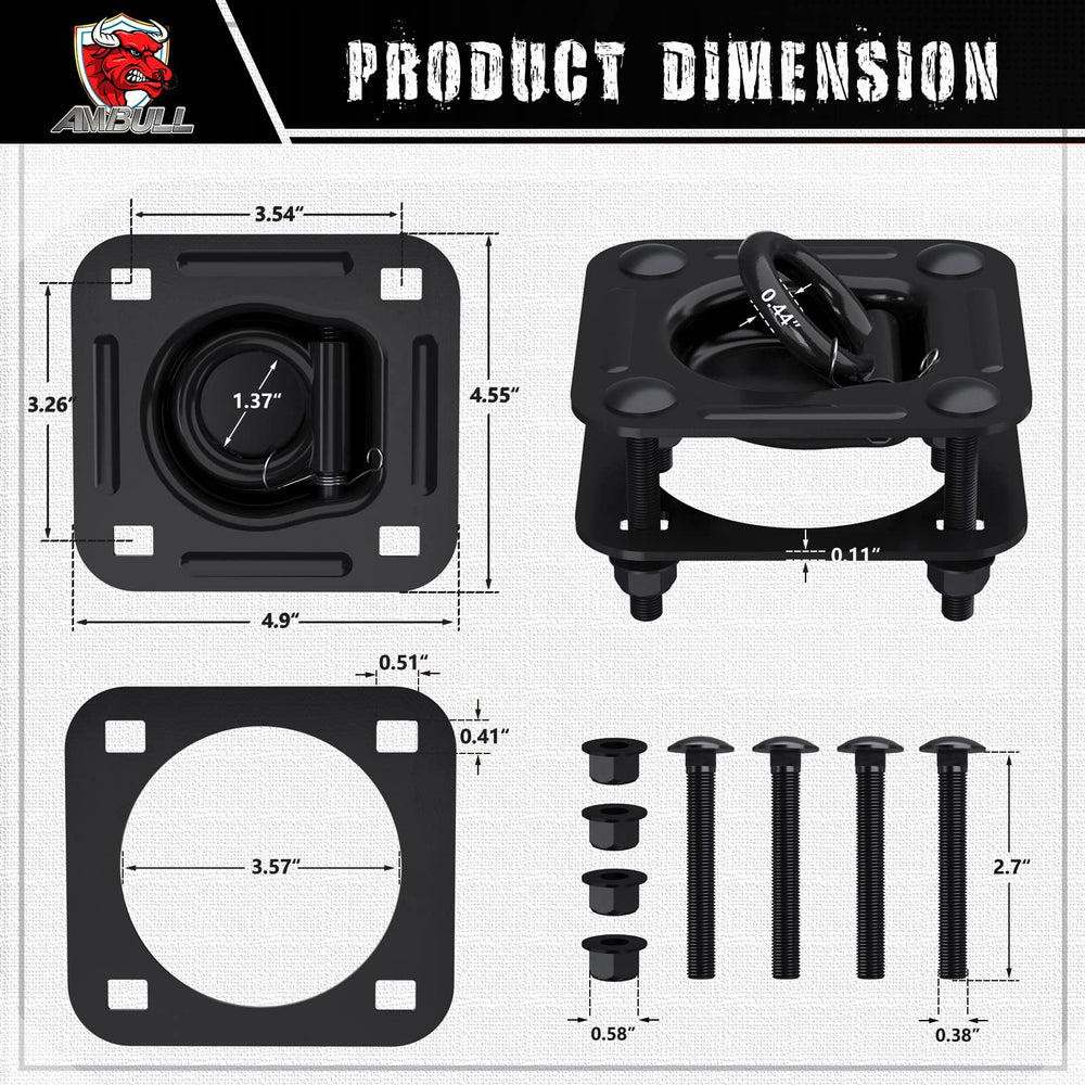 AMBULL D-ring anchor bracket close-up with mounting holes.