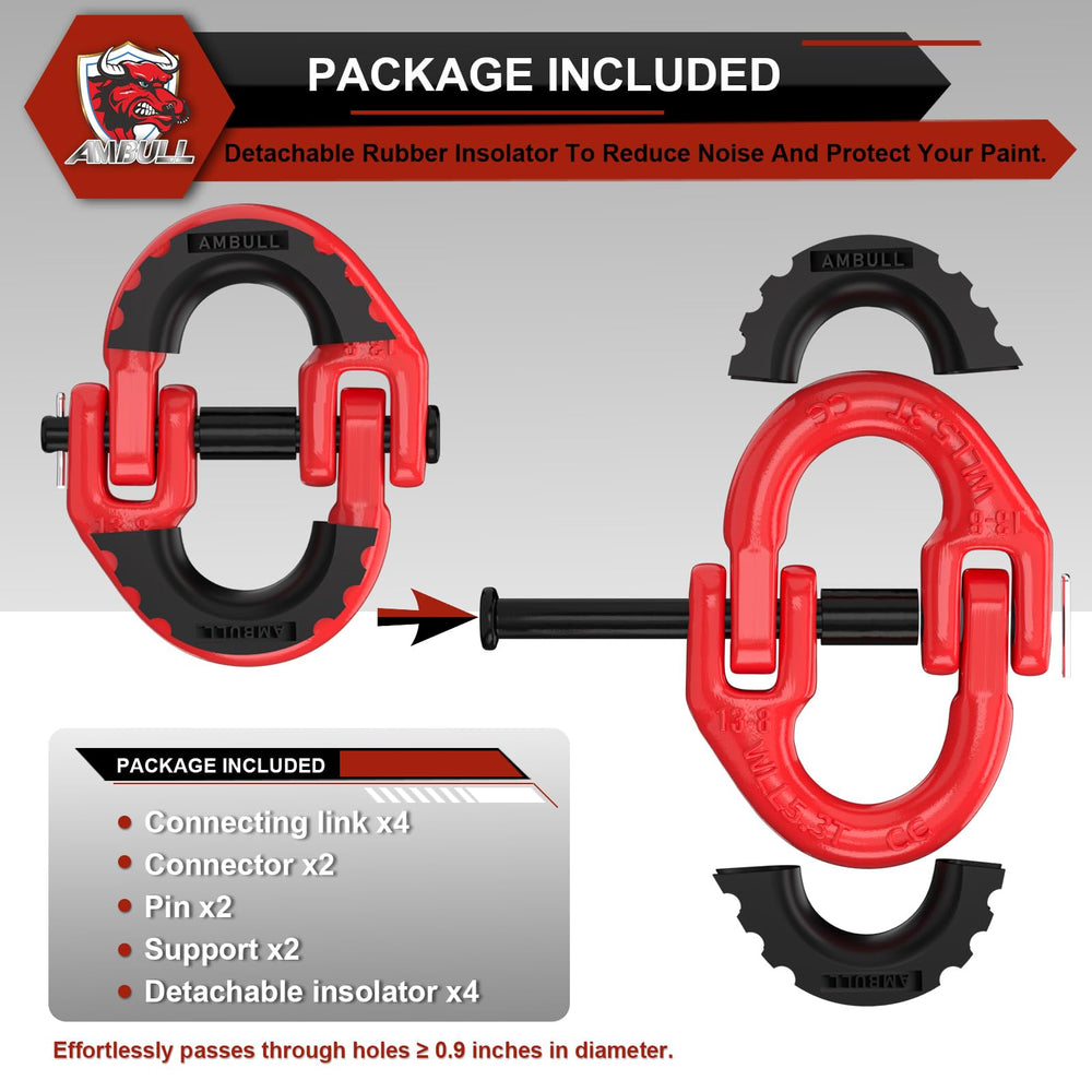 AMBULL safety chain connector in wide compatibility for tractors and trailers