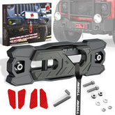 AMBULL winch fairlead with tow hook assembly on rugged off-road setup for recovery.