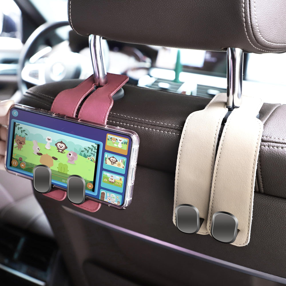 Amelity car-seat-hooks leather closeup highlights premium texture and sturdy construction.