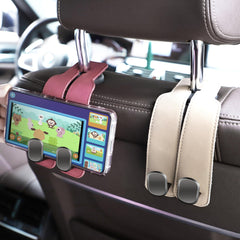 Amelity car-seat-hooks leather closeup highlights premium texture and sturdy construction.