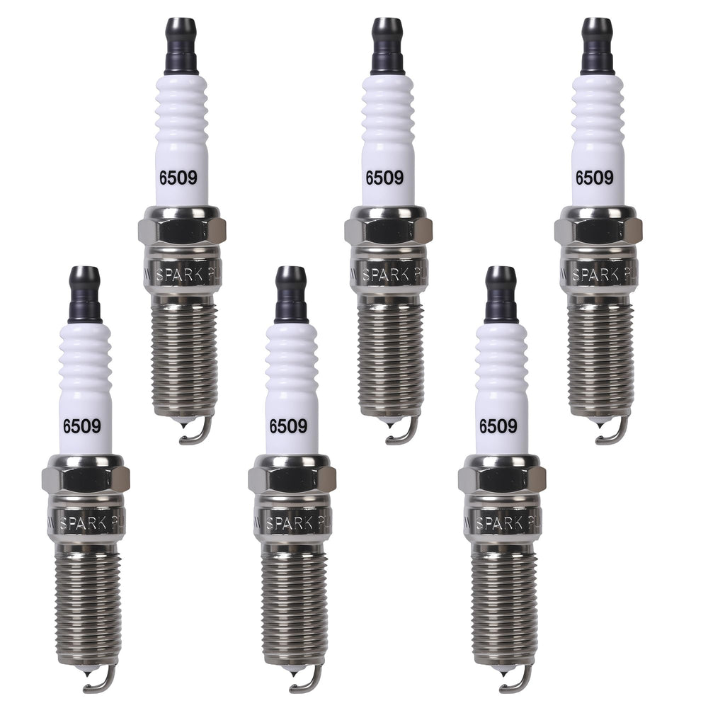 AMICAREP iridium-platinum spark plugs 6509 pack six close-up for installation.
