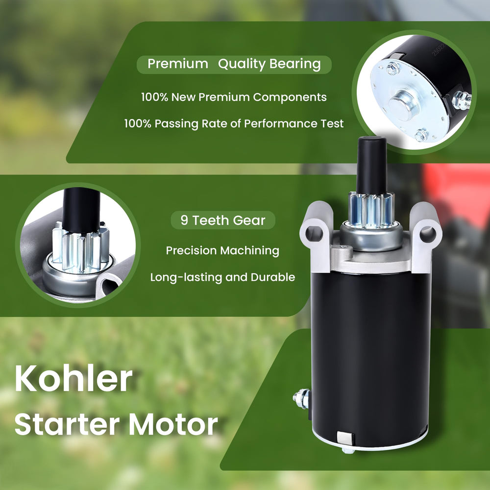AMICAREP Kohler starter motor 9 teeth side view highlights compact PMGR design.