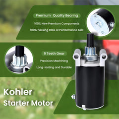 AMICAREP Kohler starter motor 9 teeth side view highlights compact PMGR design.