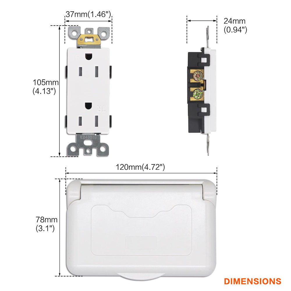 AMOMD Weatherproof RV outlet 90-degree cover opening fits large plugs.