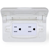 AMOMD Weatherproof RV outlet front view shows rugged outdoor-ready design.