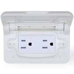 AMOMD Weatherproof RV outlet front view shows rugged outdoor-ready design.