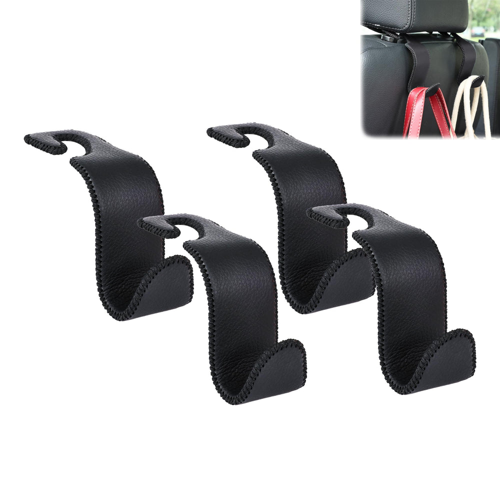 Amooca car seat headrest hook four-pack in leather keeps bags secure.