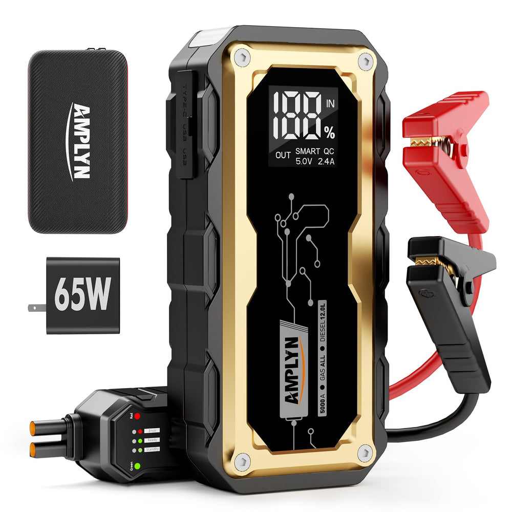 Amplyn Jump Starter with LED display shows charge status