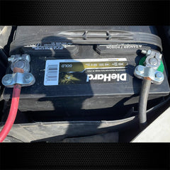 Close-up of Ampper top-post terminal installation demonstrating easy fit