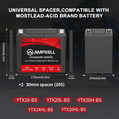 AMPXELL YTX20L-BS LiFePO4 technology delivers faster discharge and longer life.
