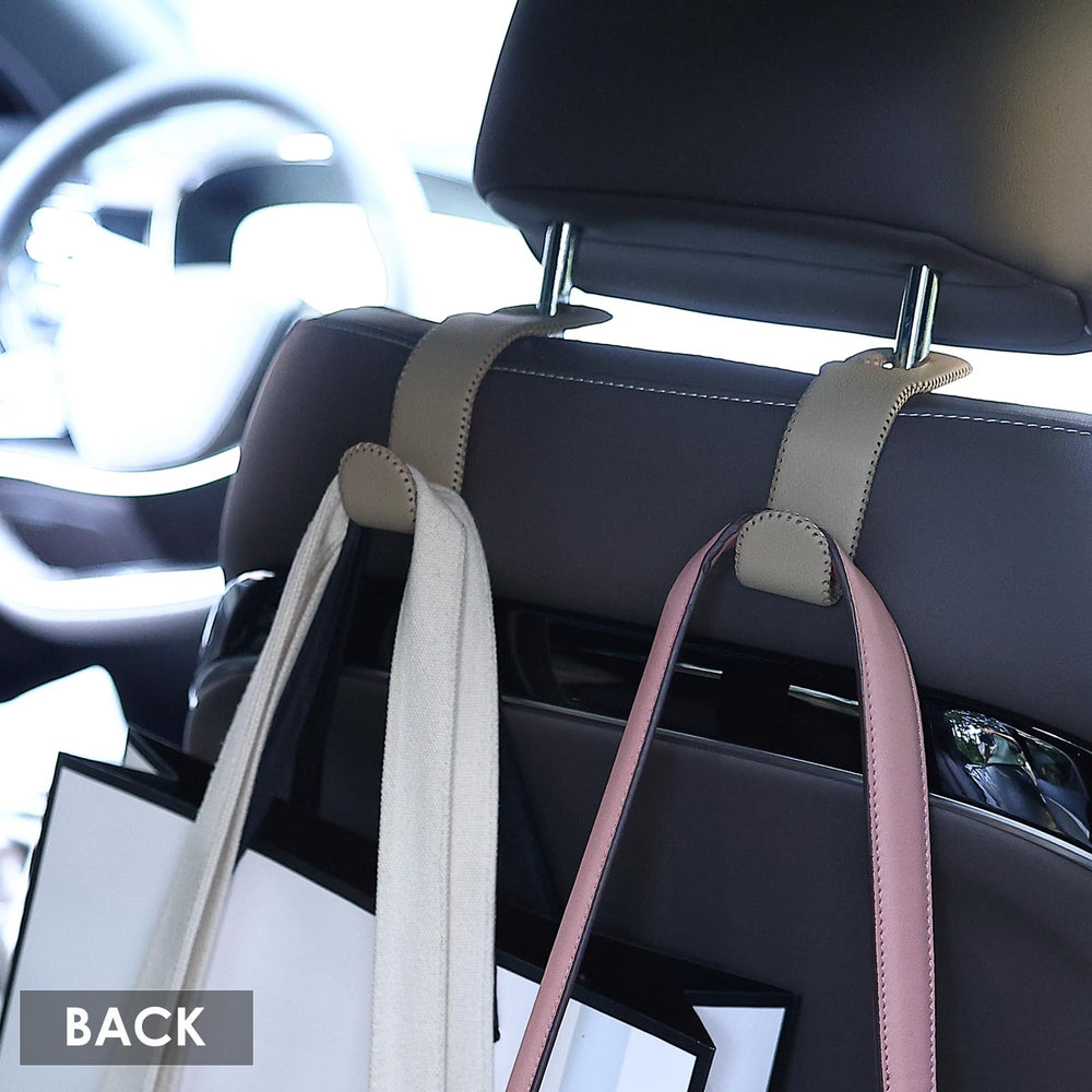 AMVOYOA leather purse hook for car beige-2: stylish storage solution.