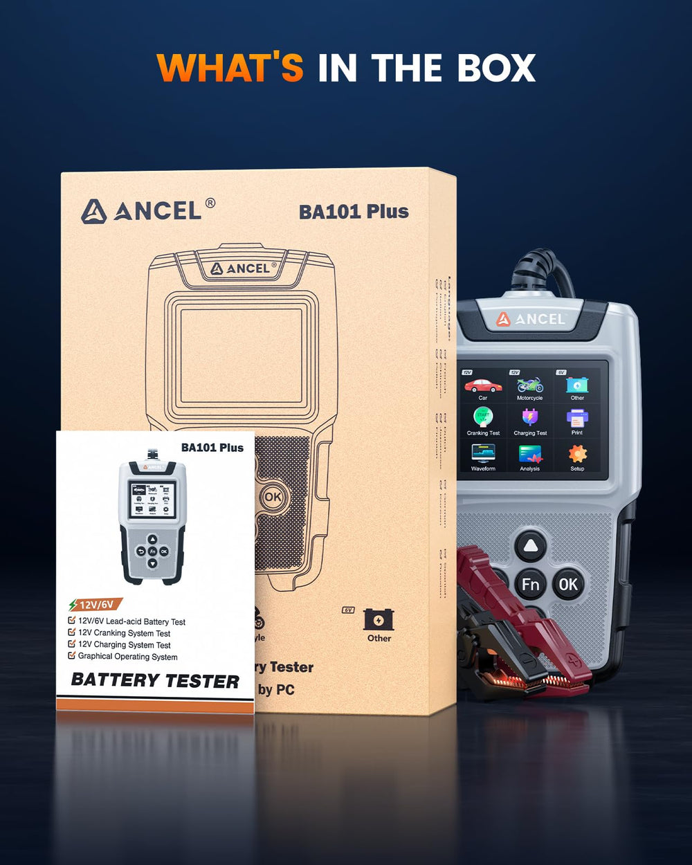ANCEL BA101 Plus durable ABS housing with insulated clamps.