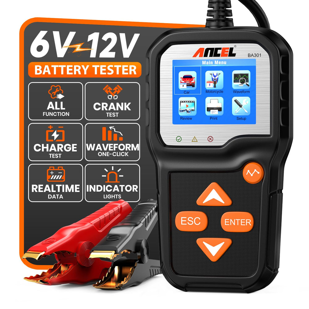 ANCEL BA301 test setup showing quick battery health check.