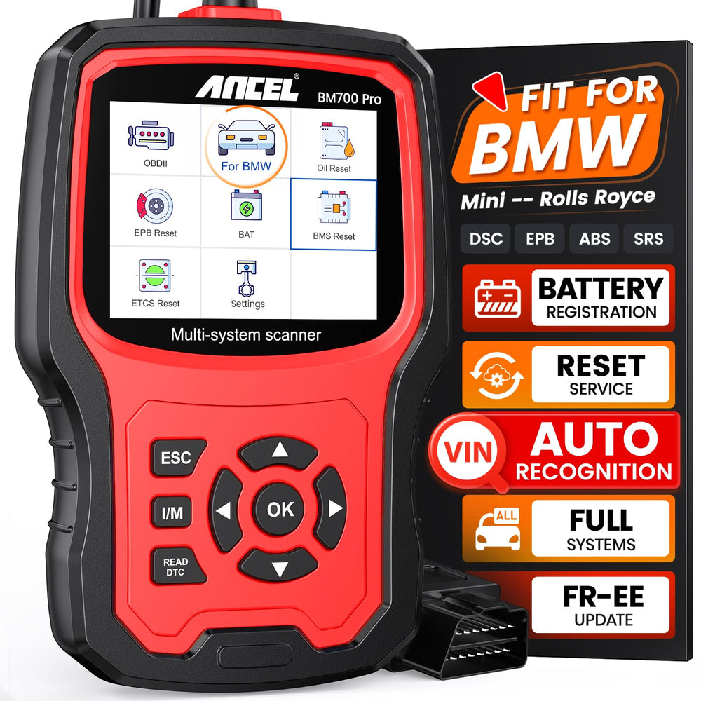ANCEL BM700 PRO BMW scanner top view showing compact design for quick diagnostics.
