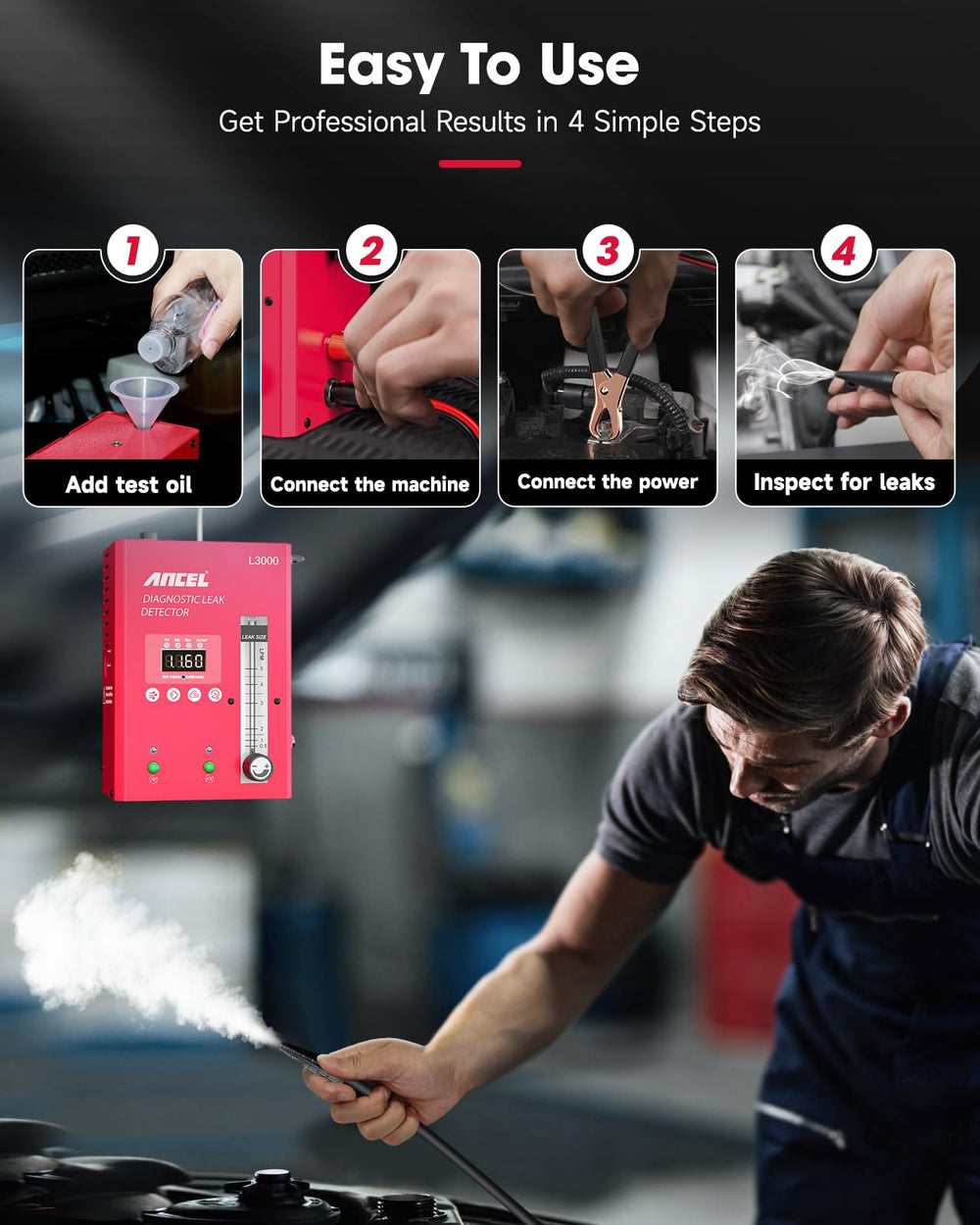 ANCEL L3000 tests EVAP systems quickly with visible smoke.