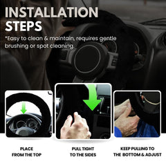 Andalus Brands cute plush fur steering wheel cover adds playful flair and warmth
