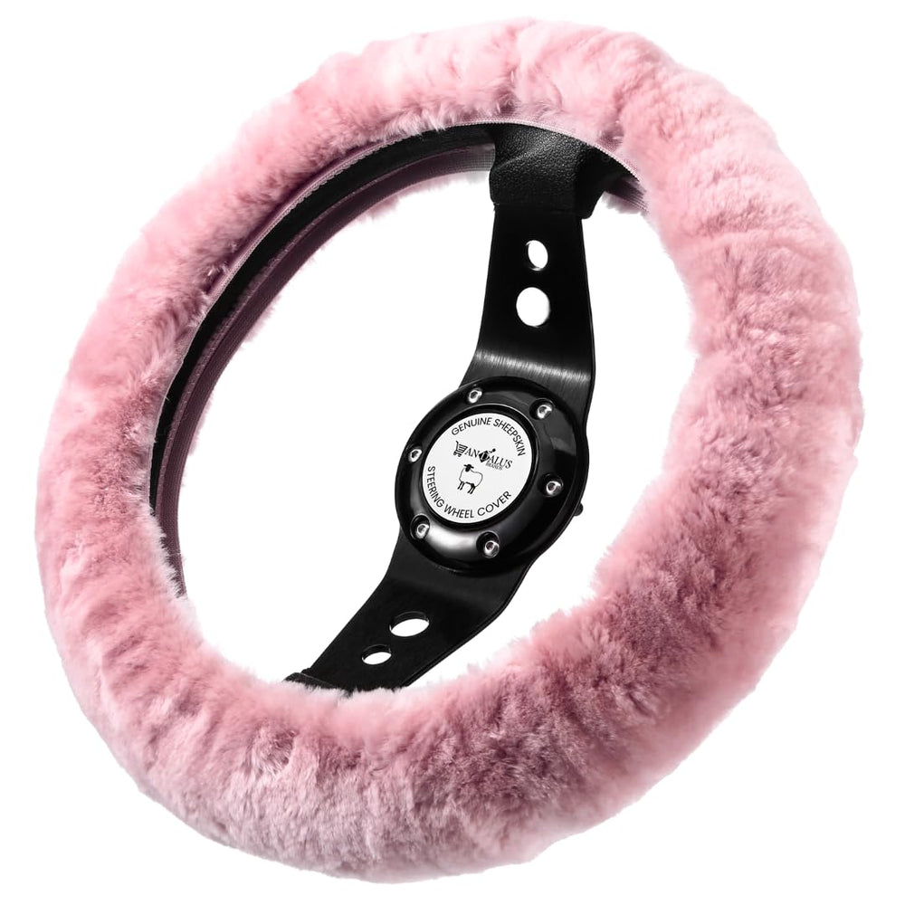 Andalus Brands merino sheepskin steering wheel cover in pink offering warm touch and improved grip