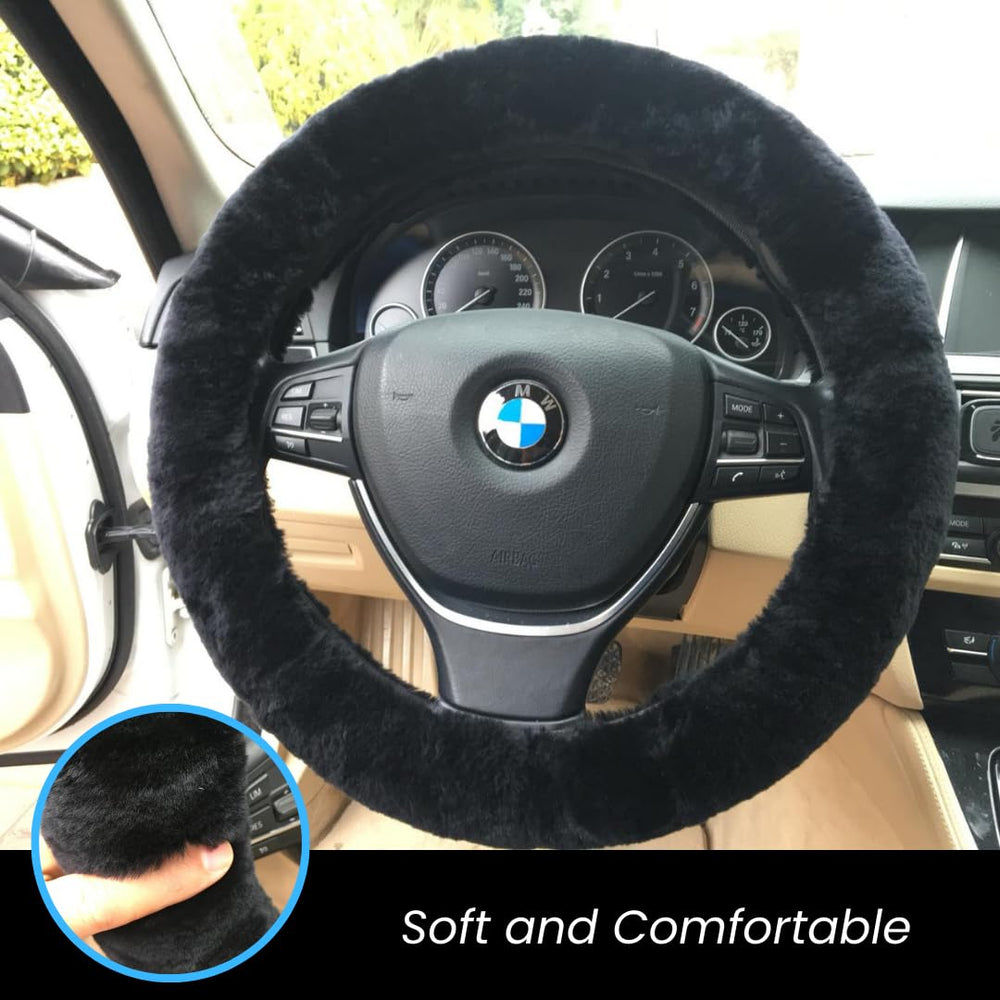 Andalus Brands plush fur steering wheel cover closeup adds warmth and style to daily drives