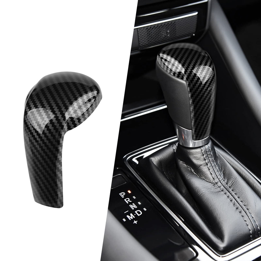 ANFOKAS gear shift knob cover closeup with glossy carbon fiber finish