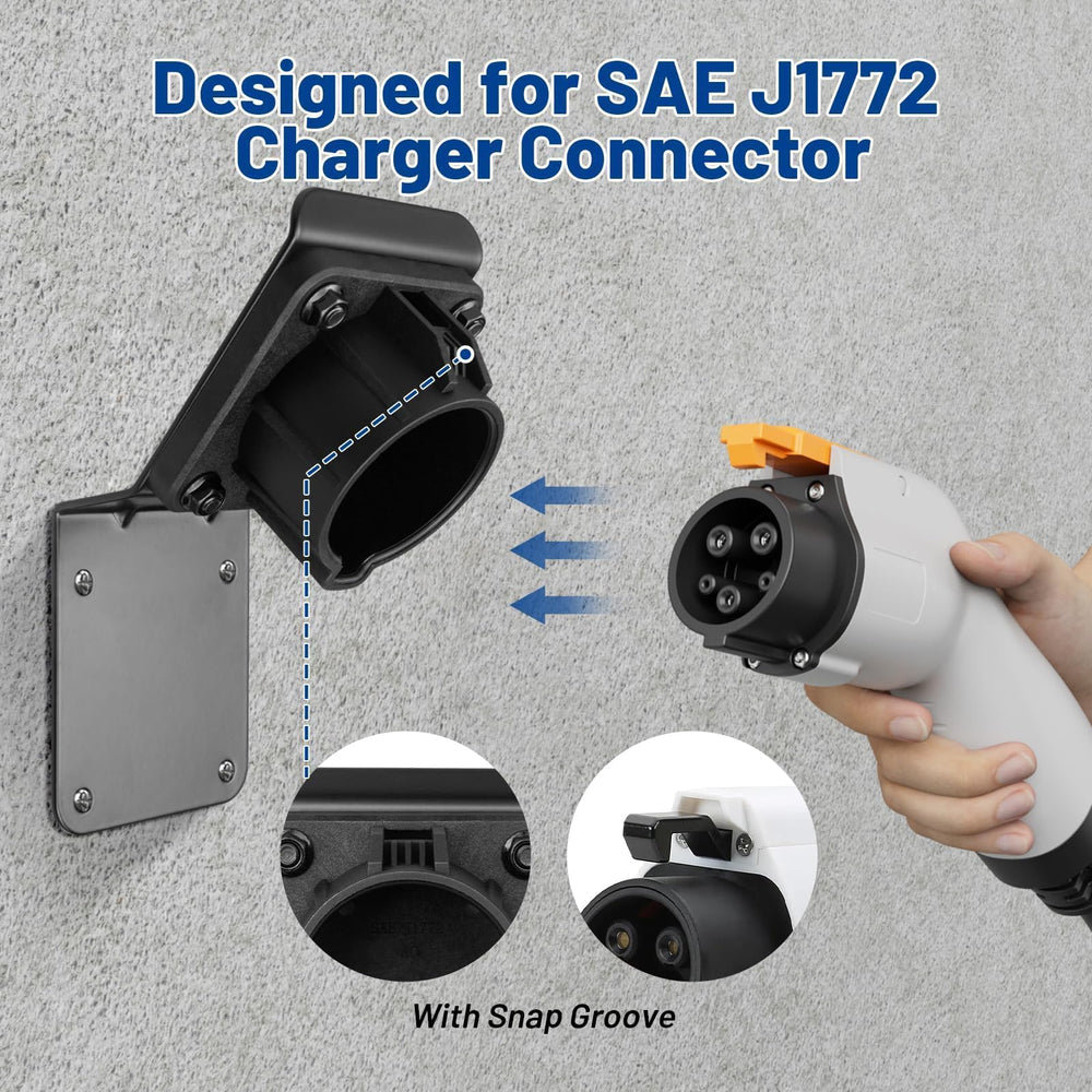 Anina EV Charger Holder downward-angle guides the charger in tight spaces.