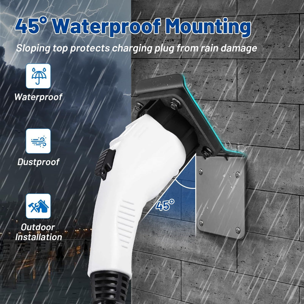 Anina EV Charger Holder weatherproof top shields the plug from rain.