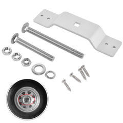 Anina spare tire mounted on wall keeps floor clear.