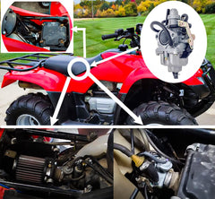 Aniro Moto carburetor closeup, durable ATV construction.
