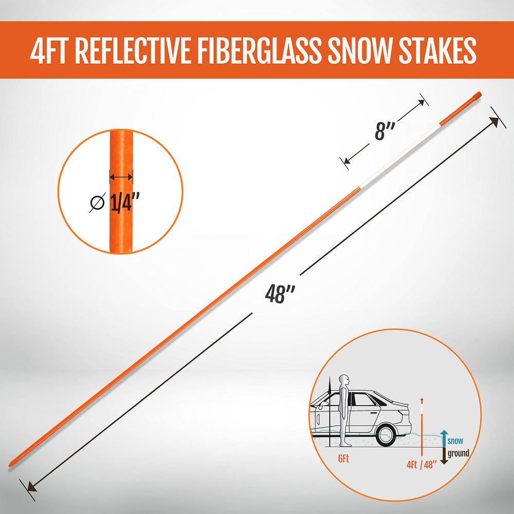 Anley orange driveway marker stands out in snow and dusk for quick location.