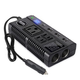 Ansee car power inverter front view with accessible outlets for on-the-go charging.