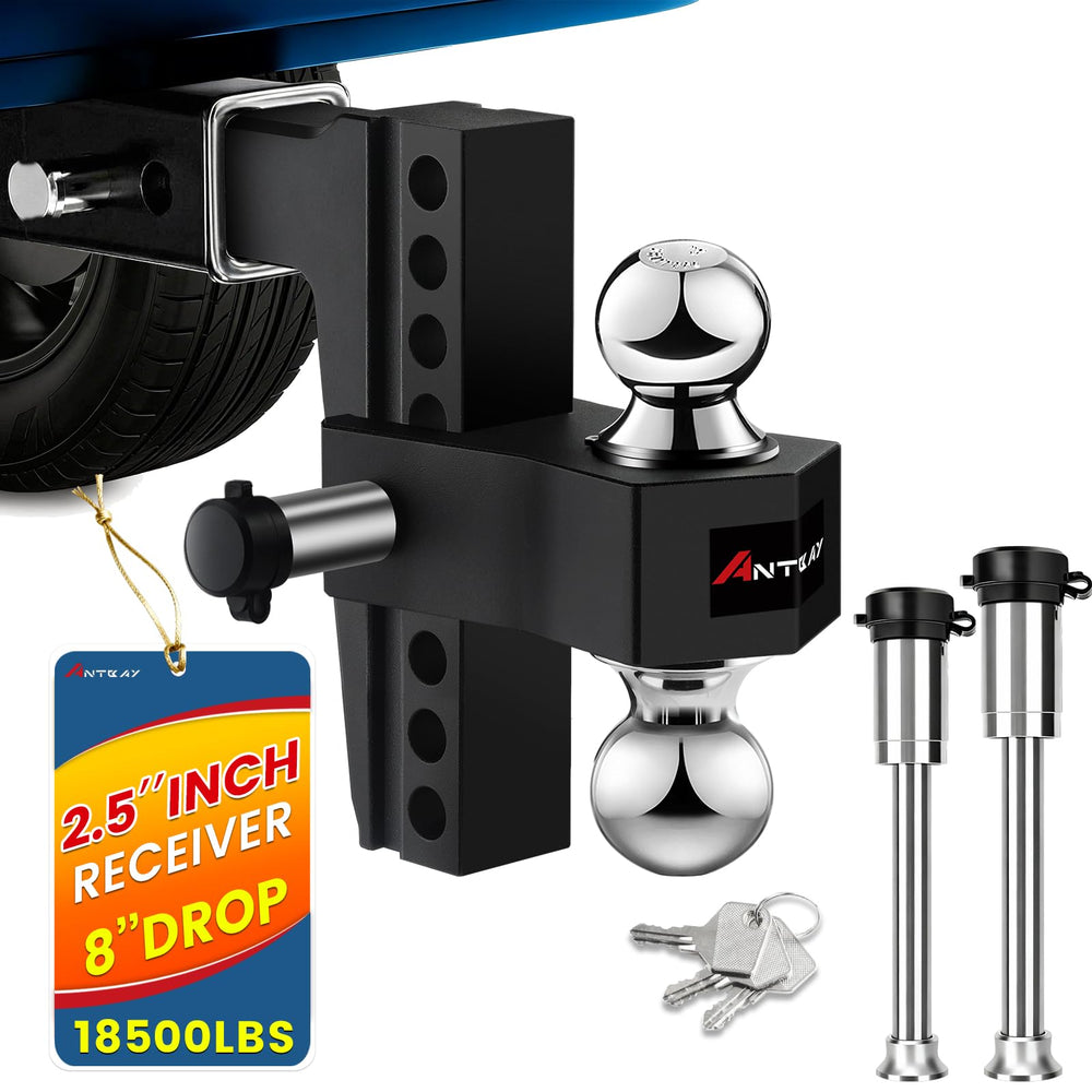 ANTbay adjustable trailer hitch installed in a 2.5-inch receiver for flexible towing options.