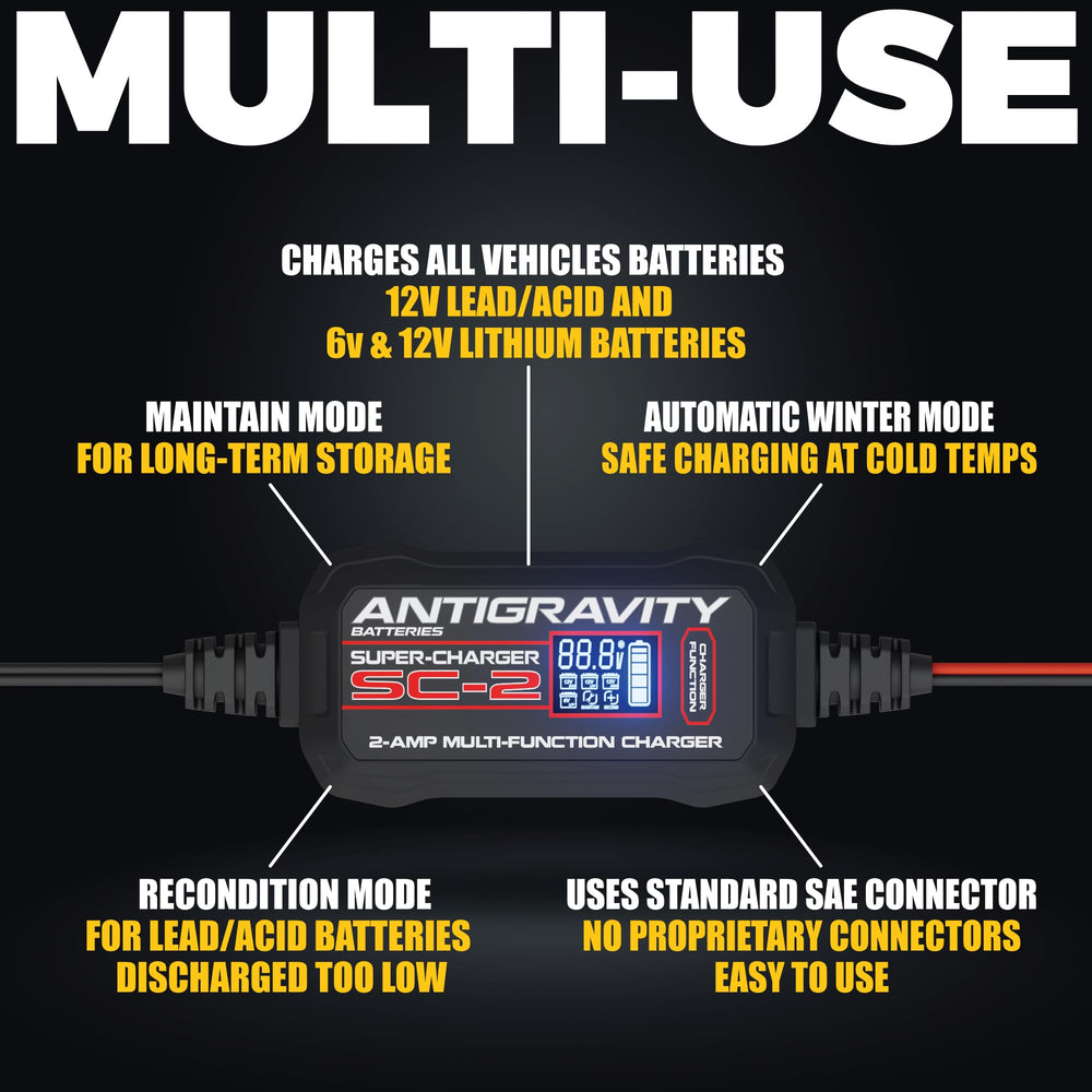 Antigravity Super-Charger recondition and winter modes help maintain battery health.