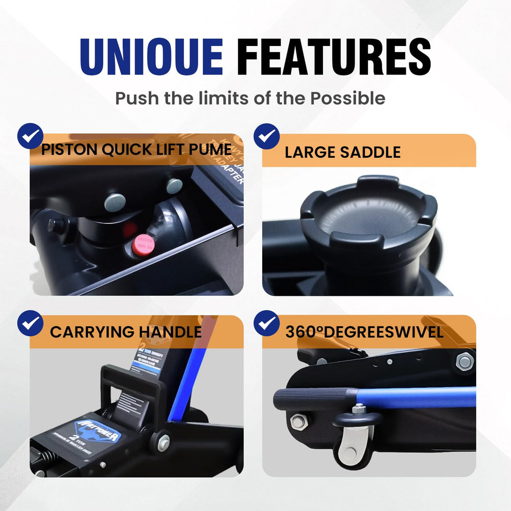 ANTPOWER Floor Jack with dual wheels and front casters for smooth maneuverability