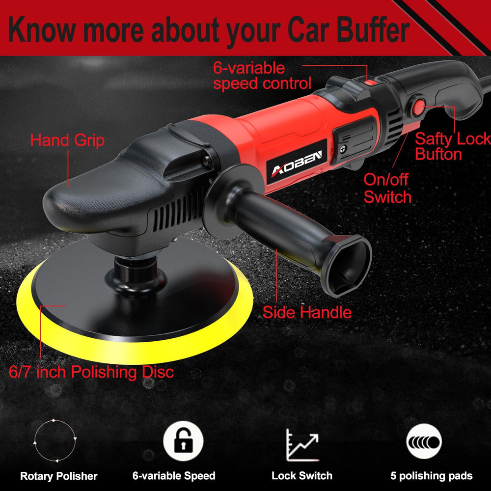 AOBEN buffer polisher with side handle for ergonomic grip.