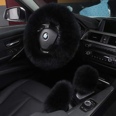 AOGELAN steering wheel cover in fluffy wool close-up showing plush comfort
