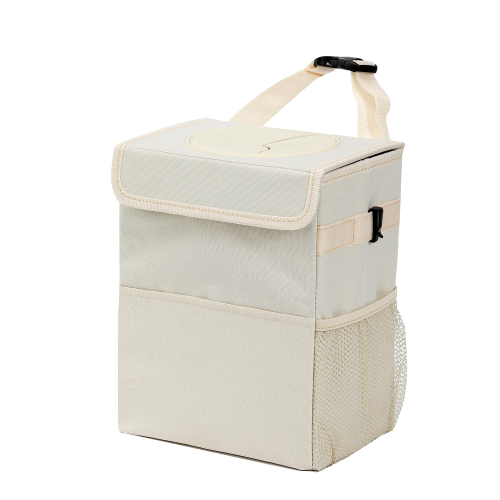 AOKJOY car garbage bin with lid prevents odors and spills.