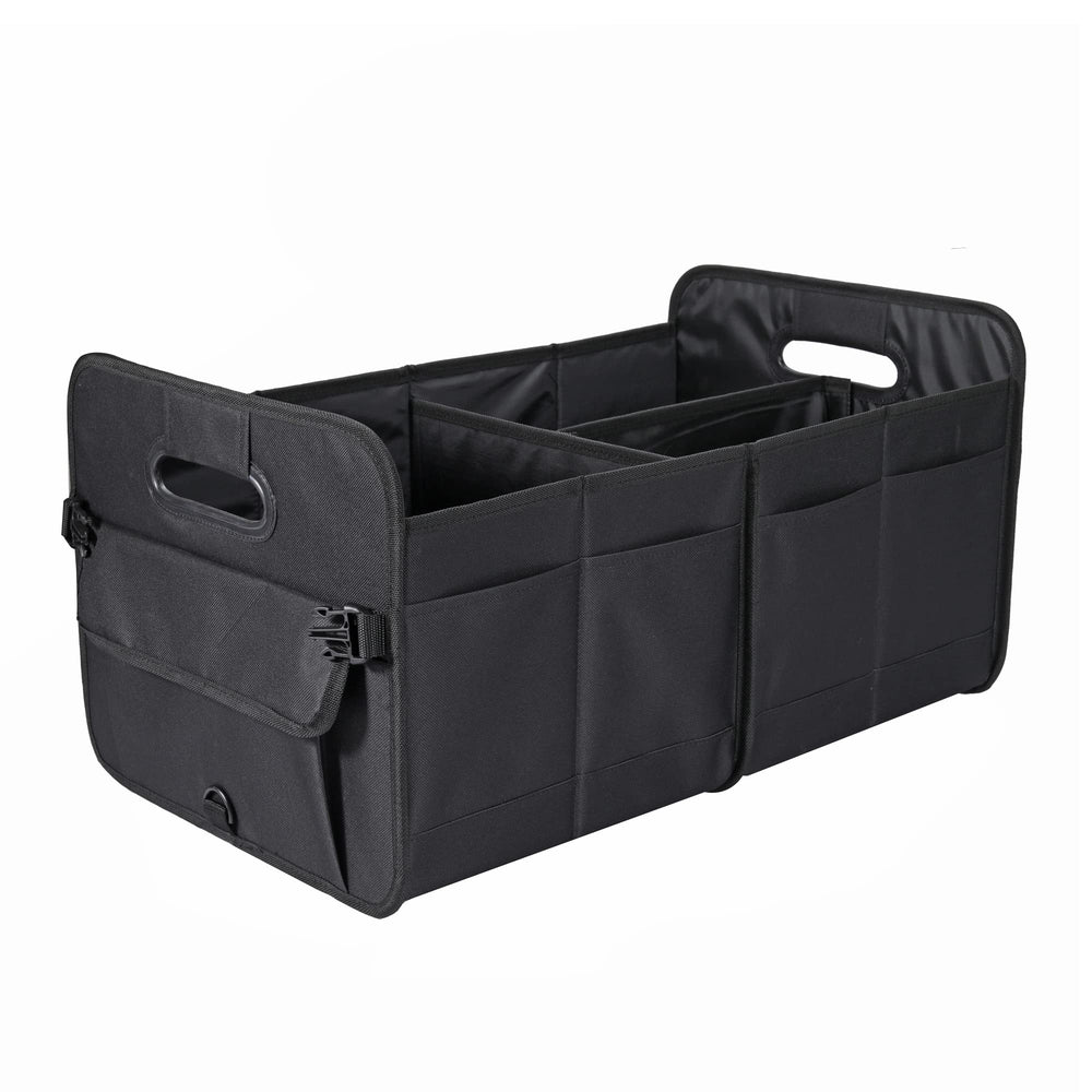 AOKJOY trunk organizer left-side view showing durable fabric and organized storage.