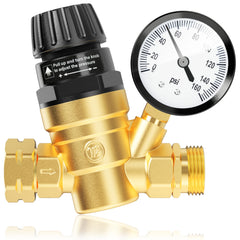 Aolink RV regulator with gauge delivers clear pressure control for accurate water flow.