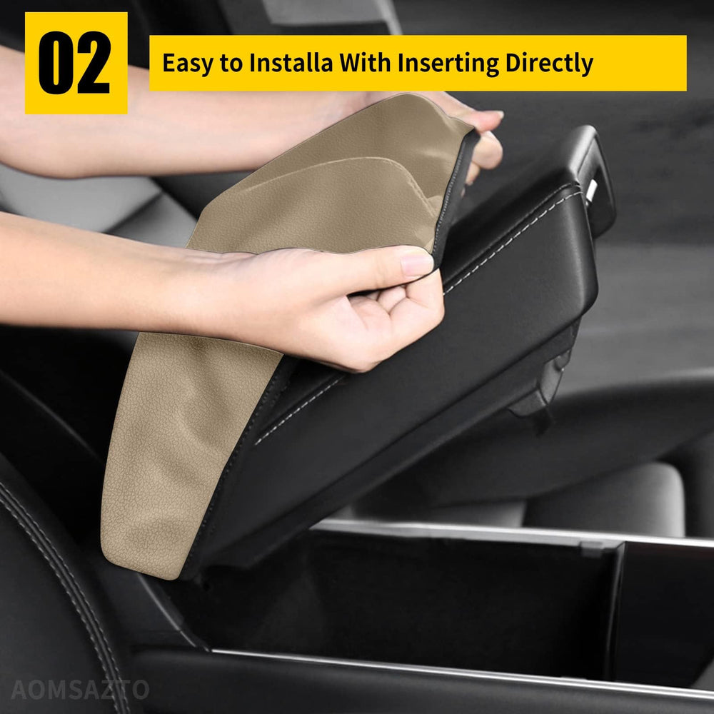 AOMSAZTO beige armrest cover in daily driving protects the console.