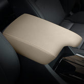AOMSAZTO armrest cover beige front view, breathable leather for comfort.