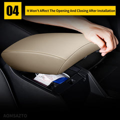 AOMSAZTO beige armrest in car interior, passenger-view shows seamless fit.