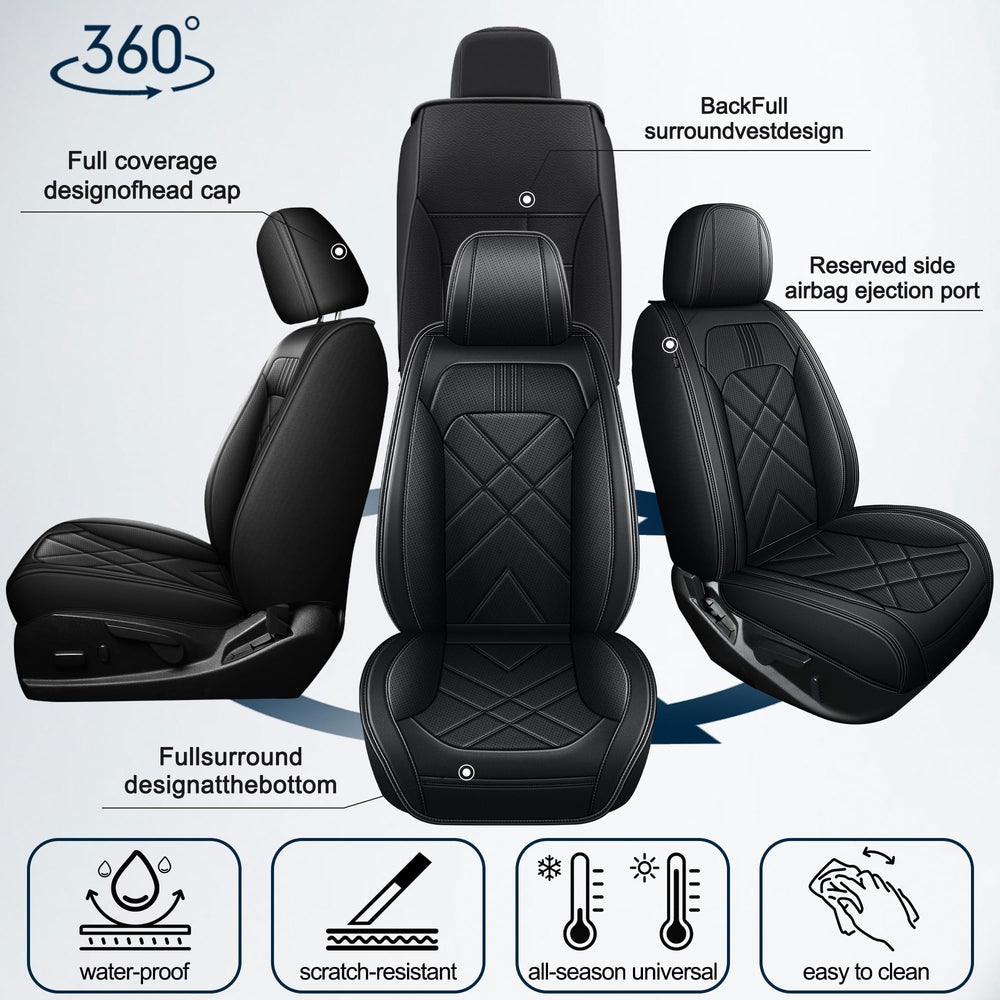 AOMSAZTO black faux-leather look seat covers stay clean and modern.