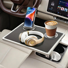 AONOX car table tray with aluminum cup holder keeps drinks steady while driving