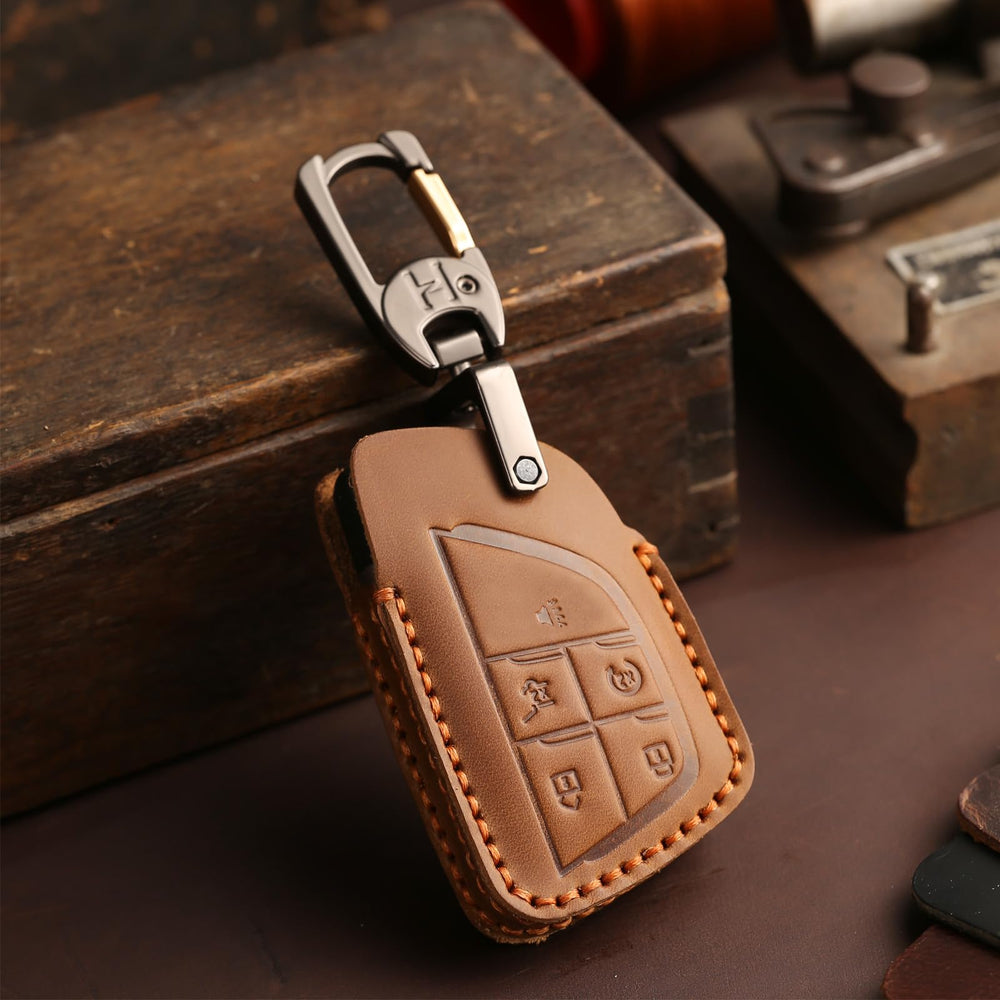 Aoocar handmade leather key fob cover showcases 1:1 open mold for perfect alignment.