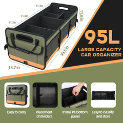 AOPHY trunk organizer with 95L capacity maximizes car storage space.