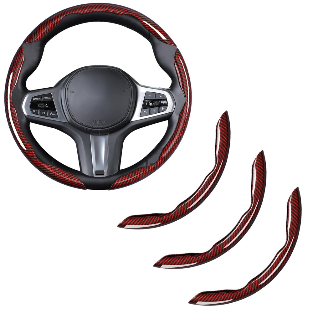 Aotoyou carbon fiber steering wheel cover pack shot demonstrates complete kit for universal fit