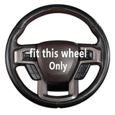 Aotoyou carbon fiber steering wheel cover on Ford wheel, offering premium grip and style.