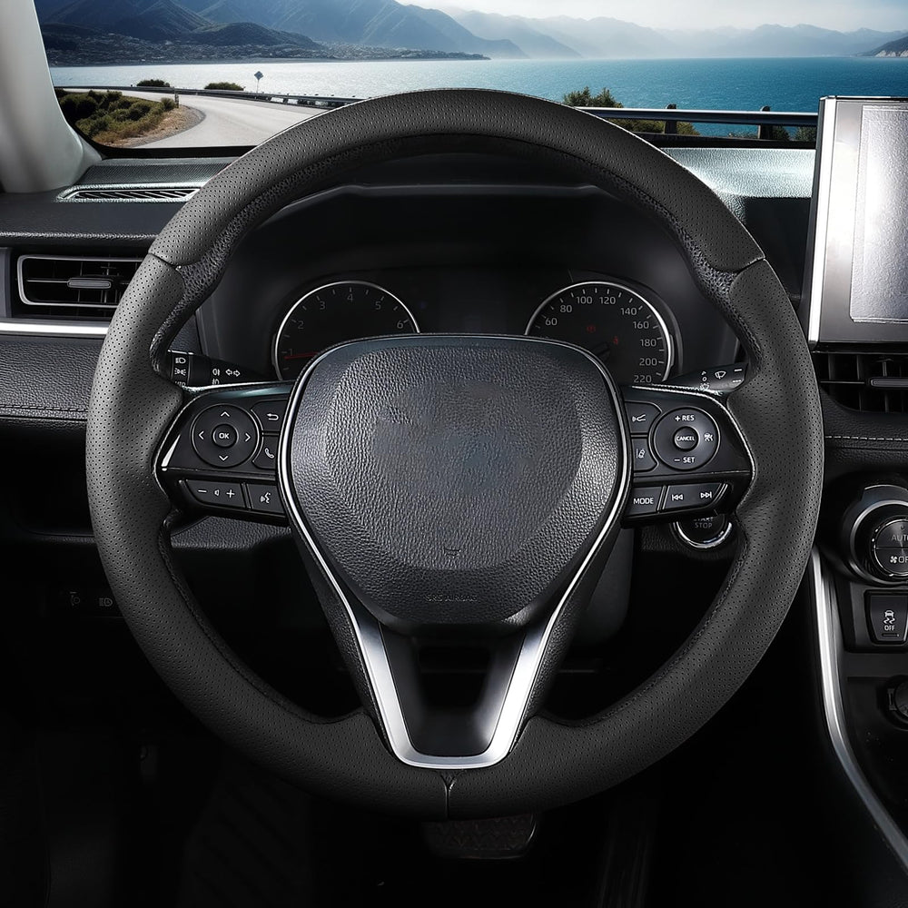 Close-up of easy snap-on installation for Aotoyou steering wheel cover