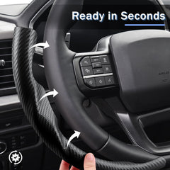 Aotoyou steering wheel cover on F-150 Lightning, matte black: quick-fit and snug grip.