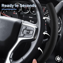 In-box packaging of Aotoyou steering wheel cover and fit guidelines.